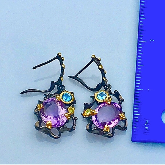 Purple Amethyst Sterling Silver  Drop Earrings - Picture 6 of 7